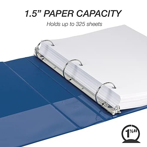 Samsill 1.5 Inch 3 Ring Binders, Made in USA, Economy Round Ring, Clear View Cover, 325 Sheet Capacity - for School, Home, Office - Blue, 4 Pack