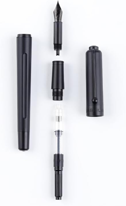 HUASHILAI Luxury Matte Black Forest Fountain Pen Set,Titanium Black Extra Fine and Medium Nibs,Includes 2 Ink Converters,10 Ink Cartridges,15ml ink，Premium Gift Case for Calligraphy (Medium Nib)