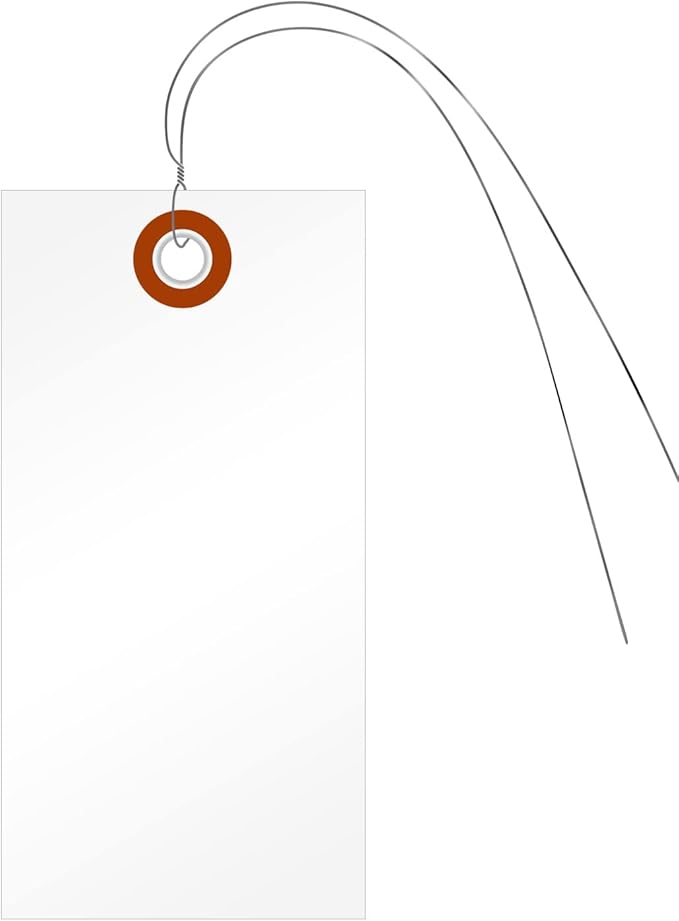SmartSign (Pack of 100) Blank White Shipping Tags with Wires, 4.75 x 2.375 inch (Size-5), Metal Eyelet, 7.5 mil HDPE Plastic, Writable, Made in USA