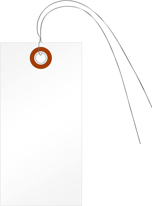 SmartSign (Pack of 100) Blank White Shipping Tags with Wires, 4.75 x 2.375 inch (Size-5), Metal Eyelet, 7.5 mil HDPE Plastic, Writable, Made in USA