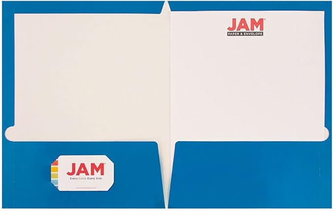 JAM PAPER Laminated Two Pocket Glossy School Folders - Letter Size - High Gloss Blue - Bulk 25/Pack