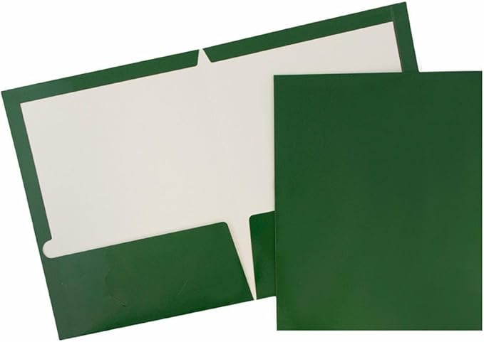 JAM PAPER Laminated Two Pocket Glossy Folders - Green - 3/Pack