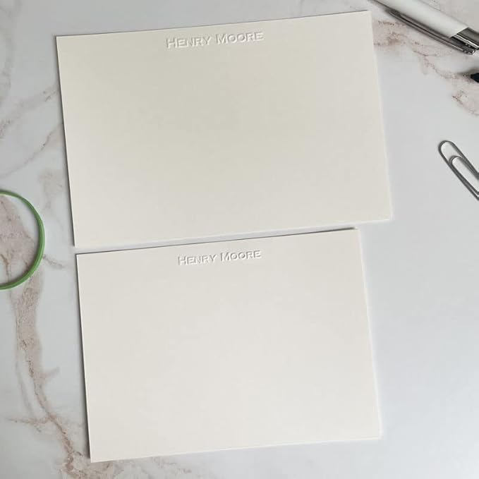 Personalized Embossed Flat Note Cards Set – Custom Blind Embossed Stationery with Envelopes – Premium Embossed Correspondence & Thank You Cards – Made in USA - 100 Pieces (2 Paper Sizes)