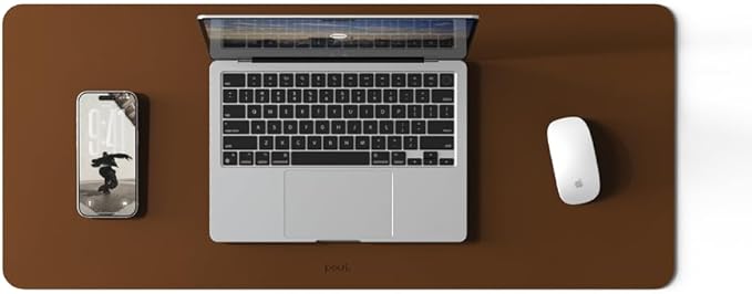 POUT TekDec Mat – Vegan Leather Desk Pad (31.5×13.4in / 80×34cm), Water-Resistant Surface, Anti-Slip Base, Scratch & Heat Protection, Multi-Functional Writing & Mouse Pad – Cinnamon Brown