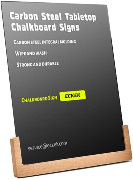 ECKEK Tabletop Chalkboard Signs with Base Stand Carbon Steel Menu Chalkboard Stand, Message Board for Shop, Restaurant, Home Decoration (Wooden Base 22 * 31cm/8.6612.20inches)