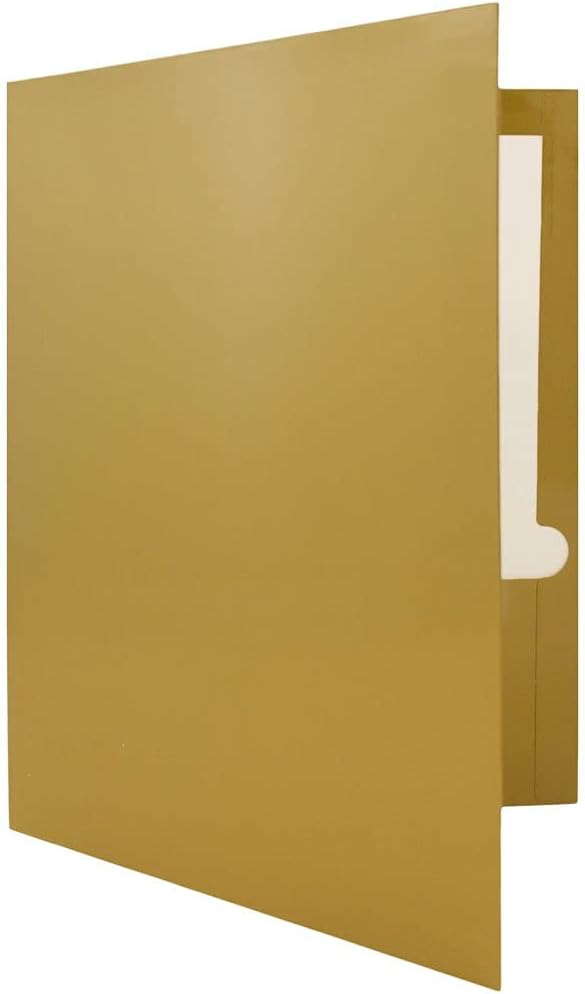 JAM PAPER Laminated Two Pocket Glossy School Folders - Letter Size - High Gloss Gold - Bulk 50/Box
