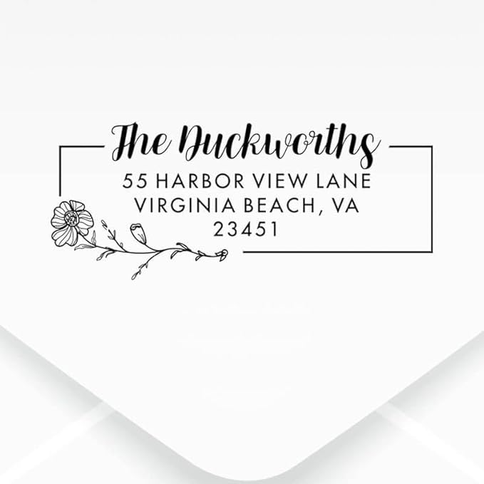 Custom Floral Address Stamp | Choose from 12 Designs | Multiple Ink Color Options | Envelope Return Address Stamp for Couple or Family (Design 8, Extra Large)