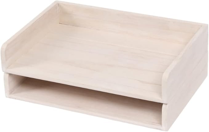 DDYURI Stackable Letter Tray 2 Pack - Wood Desk File Trays Letter/A4 Paper Organizer Shelf - Wooden Document Shelf Desktop Folder Rack Organization for Office Storage White(2CTP-WH)