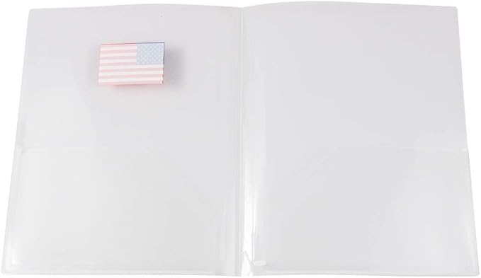 JAM PAPER Plastic Light Weight Two Pocket Presentation Folders - Clear w/American Flag - 12/Pack
