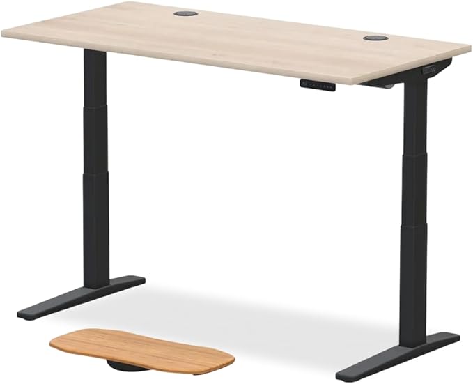UPLIFTDESK V3 2-Leg Maple Laminate Wood Standing Desk – Adjustable Height, Advanced 1-Touch Memory Keypad, Under Desk Cable Management, Wire Grommets & Rocker Board (Black C-Frame, 60 x 30 inch)