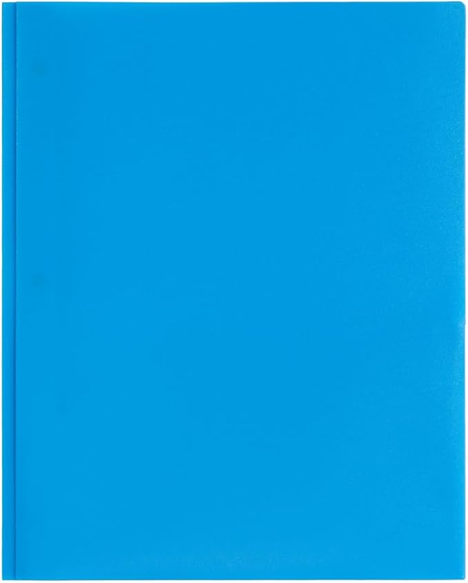 JAM PAPER Plastic Color POP Folders - 2 Pocket Durable Folders with Metal Prongs Fastener Clasps - Blue - 6/Pack