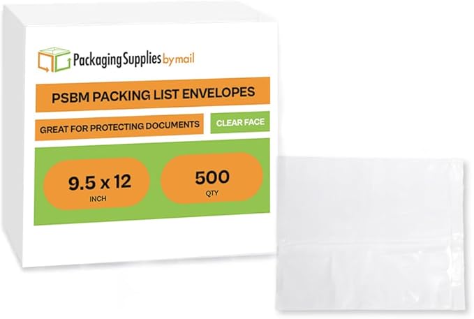 PSBM 500 PCS 9.5 x 12 Inch Clear Blank Packing List Envelopes, Shipping Documents Pouches/Sleeves for Mailing Labels, Invoices, Documents and Packing Slips