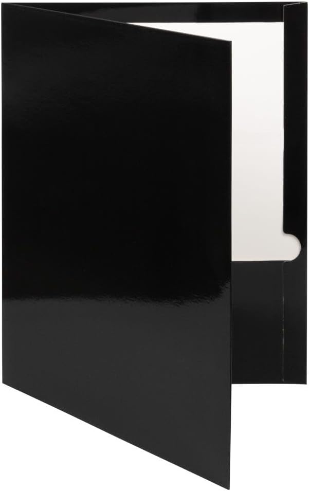 JAM PAPER Laminated Two Pocket Glossy Folders - Black - 3/Pack