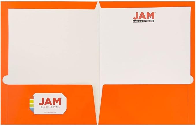 JAM PAPER Laminated Two Pocket Glossy School Folders - Letter Size - High Gloss Orange - 6/Pack