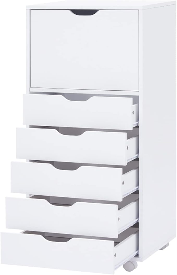 Naomi Home Carly 6-Drawer Craft & Office Storage Cabinet – Rolling Storage Drawers with Lockable Casters, Compact for Craft Rooms, Offices, Under Desk, 18.8" D x 15.7" W x 41.3" H