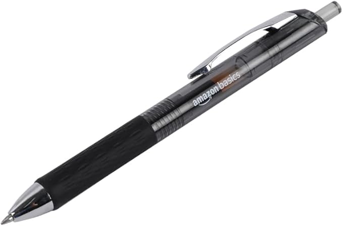 Amazon Basics Gel Pens Fine Point Smooth Writing Pens, Retractable, Black, 0.7mm, 12 Pack
