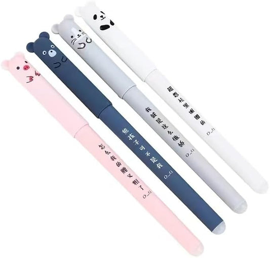 Piaogui 4pcs 0.5mm Erasable Gel Pens,Kawaii Cute Bear Pig Erasable Gel Pen Set Kawaii Pens Back to School Stationery Supplies for Writing Noting Journaling Kids Gifts (4Pcs)
