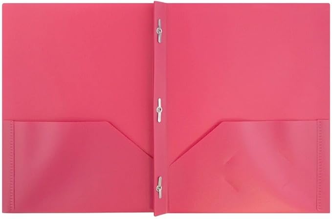 JAM PAPER Plastic 2 Pocket POP Folders - Durable School Folders with Metal Prongs Fastener Clasps - Assorted Primary Colors - Bulk 48 Folders/Box (8 Assorted Packs of 6)