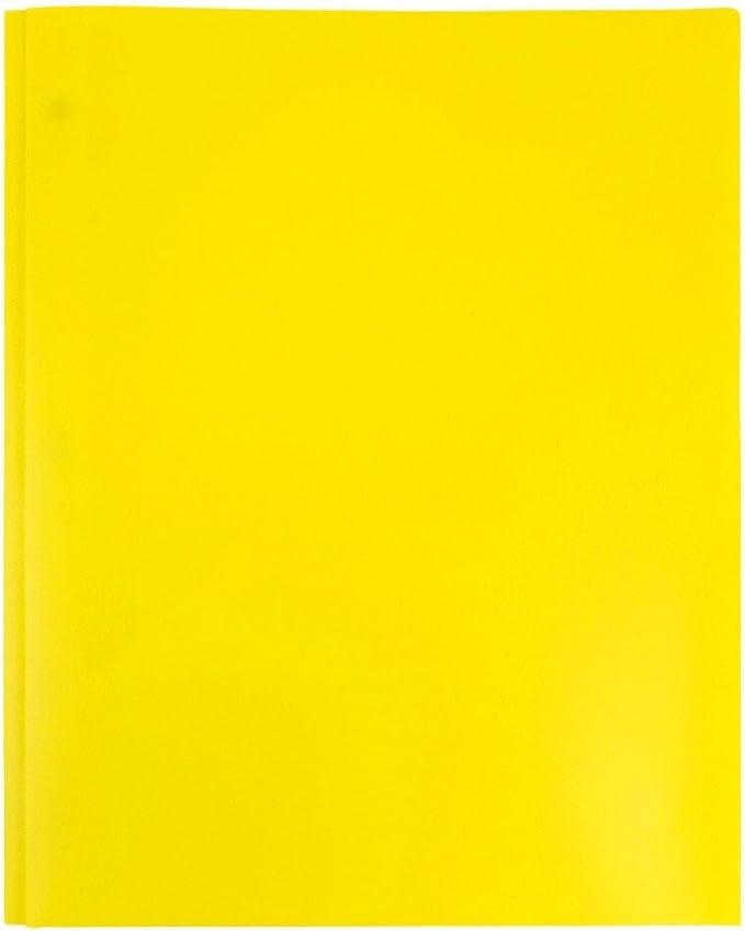 JAM PAPER Plastic 2 Pocket POP Folders - Durable School Folders with Metal Prongs Fastener Clasps - Yellow - Bulk 48/Pack