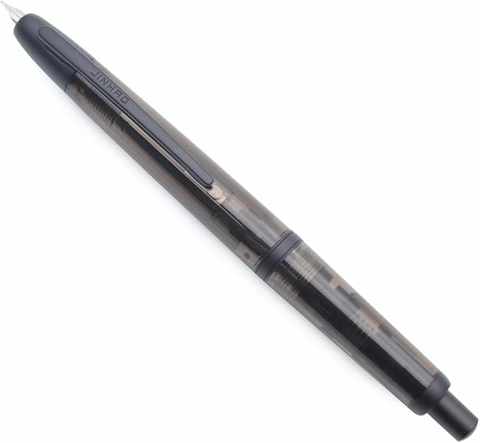 JINHAO 20 Press Fountain Pen, Retractable Capless Resin Pen with Ink Converter (EF Nib 0.4mm, Transparent Black - Black Clip)