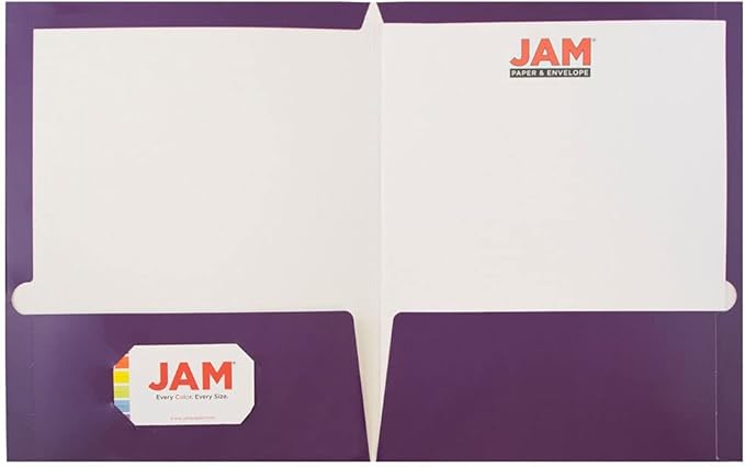 JAM PAPER Laminated Two Pocket Glossy School Folders - Letter Size - High Gloss Purple - Bulk 50/Box