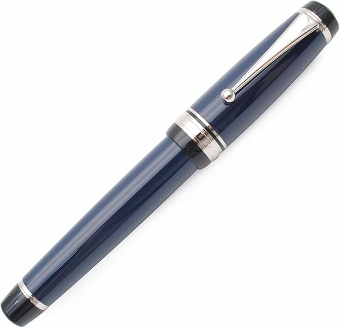 xixixiaozhu Metal Big Fountain Pen Set Medium Nib 0.7mm, Includes Ink Refill Converter, 5 Ink Cartridges & Gift Box (Medium Nib 0.7mm, Dark Blue with Silvery Clip)