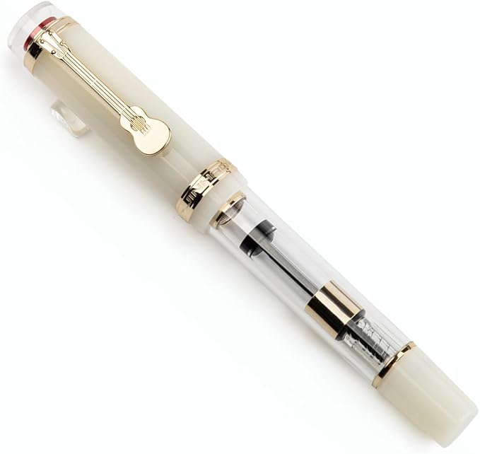 JINHAO 1935 Fountain Pen TIANDAO Series #8 Nib Ink Pen with Guitar-Shaped Clip and Ink Converter (F Nib 0.5mm, Ivory White)