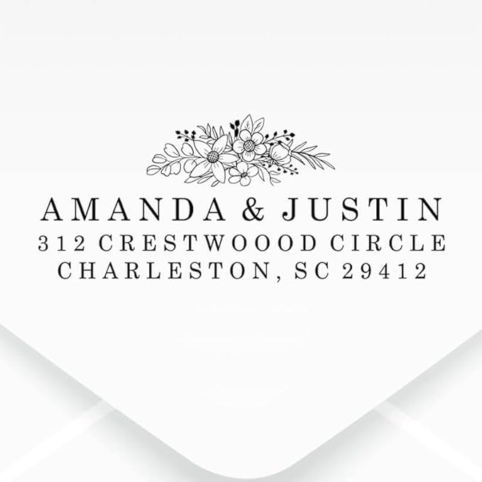 Custom Floral Address Stamp | Choose from 12 Designs | Multiple Ink Color Options | Envelope Return Address Stamp for Couple or Family (Design 5, Extra Large)