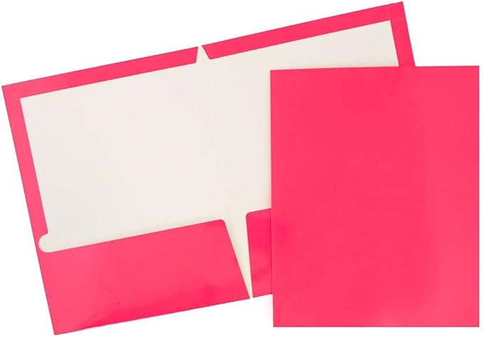 JAM PAPER Laminated Two Pocket Glossy School Folders - Letter Size - High Gloss Assorted Fashion Colors - 6/Pack