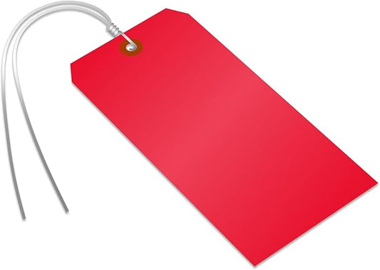 SmartSign (Pack of 1000) Red Plastic Tags with Wires, 6.25 x 3.125 inch, Metal Eyelet, 10 mil Tear-Proof Polylith Plastic, Writable