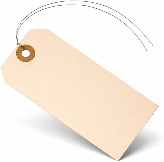 Durable Shipping Tags with Wire Ties – 200 Tags # 5, 4 3/4" x 2 3/8" – Manila Paper Tags with Wire and Reinforced Eyelet