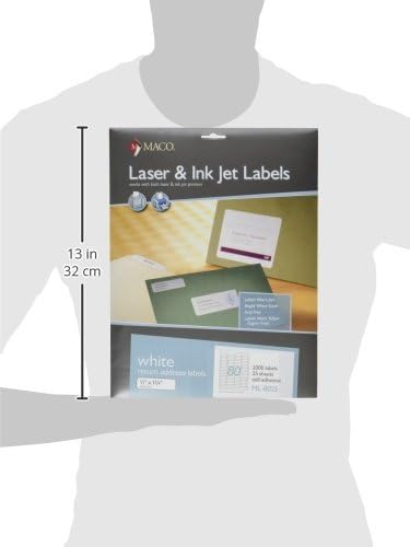 MACO Laser/Ink Jet White Return Address Labels, 1/2" x 1-3/4", 80 per Sheet, 2000 per Pack (ML-8025)