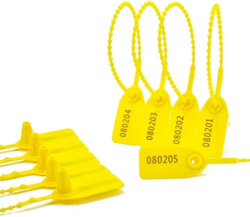 1000Pcs Plastic Tamper Shipping Seals Pull-Tite Security Seal Signage Numbered Fire Extinguisher Tags Zip Ties Labels Disposable Self Locking for Logistics, Luggage,Transport (Yellow, 1000pcs)