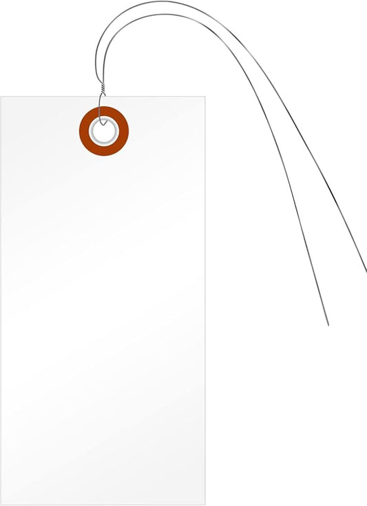 SmartSign 5.25 x 2.625 inch Blank White Shipping Tags with Wires (Size-6), Metal Eyelet, 7.5 mil HDPE Plastic, Writable, Pack of 1000