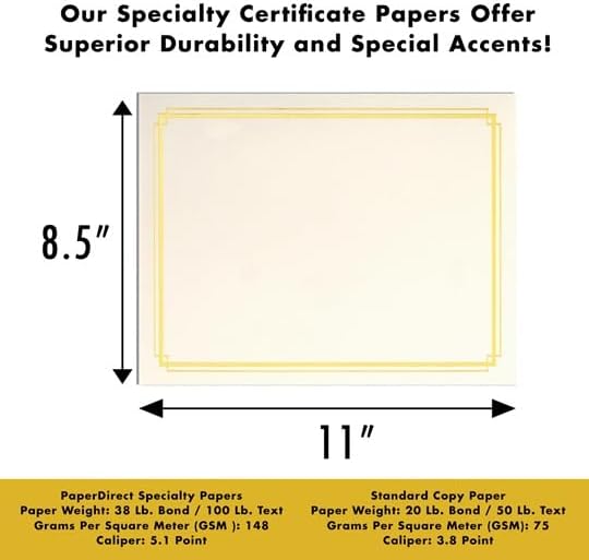 PaperDirect Foil Elegance Speciality Certificates - 50 Sheets of 38lb white Paper, 8½" x 11", Double Gold Foil Border, Perfect for Awards, Students, Employees, Volunteers, Course Completion, Diplomas