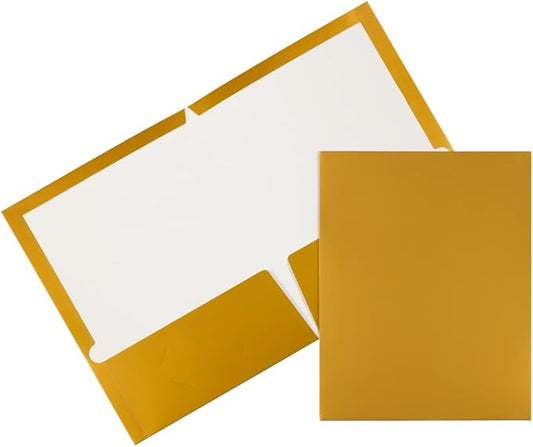 JAM PAPER Laminated Two Pocket Glossy School Folders - Letter Size - High Gloss Gold - 6/Pack