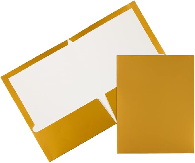 JAM PAPER Laminated Two Pocket Glossy School Folders - Letter Size - High Gloss Gold - Bulk 25/Pack