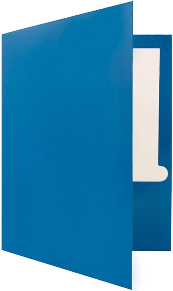 JAM PAPER Laminated Two Pocket Glossy School Folders - Letter Size - High Gloss Blue - 6/Pack