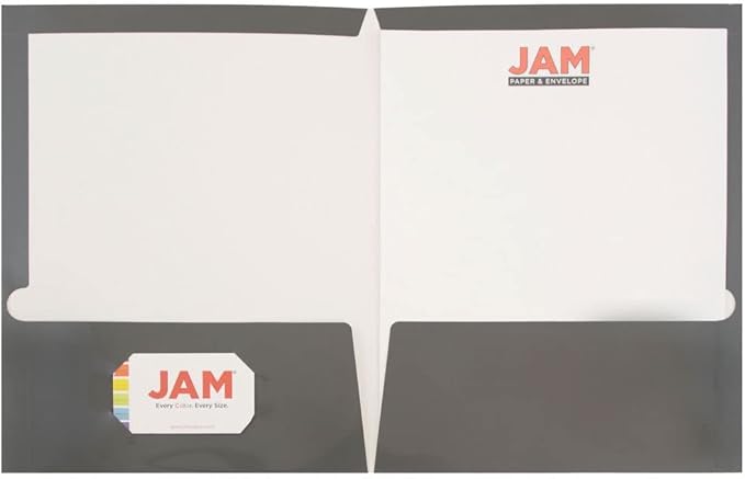 JAM PAPER Laminated Two Pocket Glossy School Folders - Letter Size - High Gloss Grey - 6/Pack