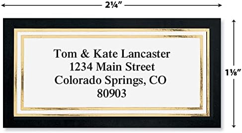 Colorful Images Black and Gold Foil Metallic Return Address Mailing Labels, Personalized with Names & Addresses, Set of 144 Custom Self Adhesive, Easy Peel Flat Label Sheets, 1-⅛ ”x 2-¼” Size