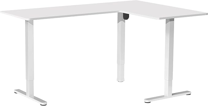 VIVO Electric Corner 63 x 47 inch L-Shaped Standing Desk, Memory Height Adjustment, White Top White Frame, DESK-E3CTW-47