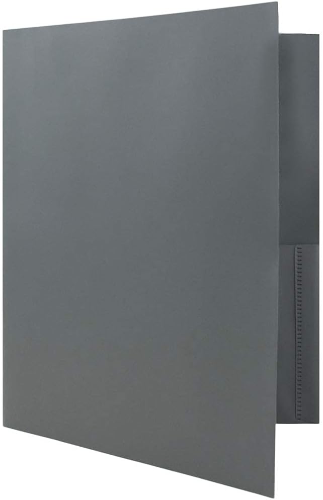 JAM PAPER Plastic Color POP Folders - 2 Pocket Durable Folders with Metal Prongs Fastener Clasps - Grey - 6/Pack