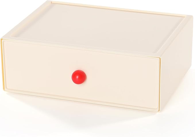 OSteed Desktop Drawers, Desk Organizer with 1 Large Drawer & Dopamine Handles, Stackable Plastic Storage Box for Home Collection, Cosmetics, Office Supplies (1 Tall Layer, Cream)