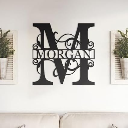 AJD Designs Personalized Metal Name Signs - Split Letter Monogram Wall Art Decor - Durable Steel Family Last Name Decor - Custom Signs Indoor or Outdoor