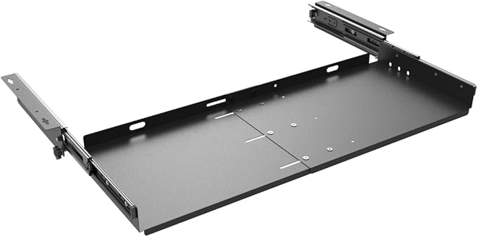 JINGCHENGMEI Sliding Keyboard Tray Under Desk, Pull-Out Keyboard and Mouse Tray, 27 x 9.8 inches Large Platform Slide-Out Computer Drawer for Typing, Metal, Black