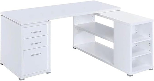 Pemberly Row L Shape Corner Storage Desk in White, Letter/Legal File, 5 Bookshelves