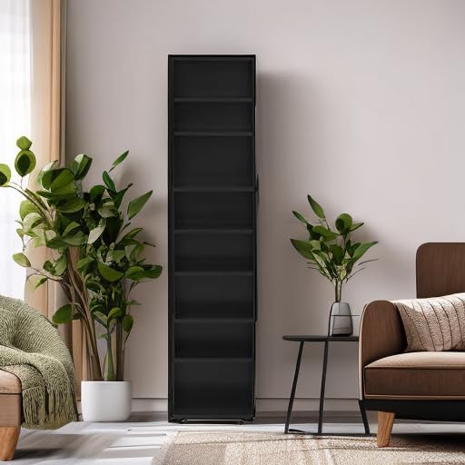 Furinno JAYA DVD Shelf, 8-Tier Tall Narrow CD Rack, Media Shelf with Adjustable Shelves, DVD Storage Cabinets for CD Blueray Game Disc, Easy Assembly, for Living Room, Home Office, Espresso