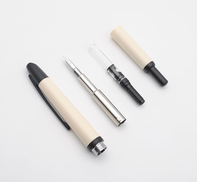 JINHAO 20 Press Fountain Pen, Retractable Capless Resin Pen with Ink Converter (F Nib 0.5mm, Ivory White - Black Clip)