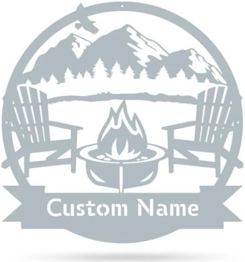 RealSteel Personalized Mountain Campfire Monogram Metal Sign – Custom Family Name Rustic Wall Art for Cabin, Campground, RV & Backyard Fire Pit – Outdoor Camping Décor – Unique Personalized Gift – USA