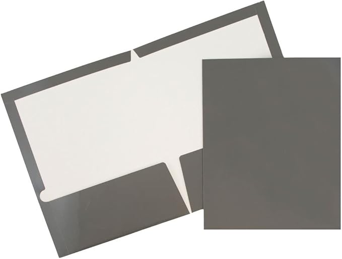 JAM PAPER Laminated Two Pocket Glossy School Folders - Letter Size - High Gloss Grey - 6/Pack